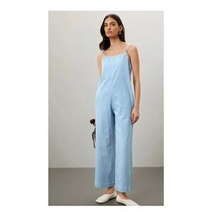 A.P.C. Sz 40 (m/l) light Blue Denim Wide Leg Square Neck Tie Back Jumpsuit